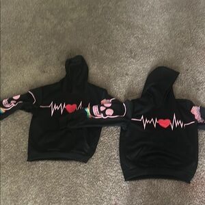 SHEIN Black Bomber Jacket with Pink Heartbeat Design